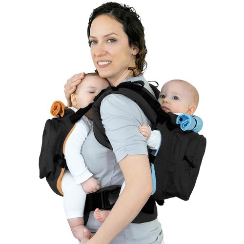 TwinGo Carrier Original – Tandem Twin Baby Carrier – Ergonomic for Infants & Toddlers – Babywearing for Dads & Moms – Adjustable Design with XL Storage Pockets – Classic Black