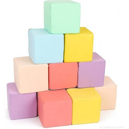 Soft Foam Building Blocks, Ages 3+, 12 Pack with Removable Washable Cloth Covers, 6 Colors, Indoor & Outdoor Soft Stacking Play Toys for Kids