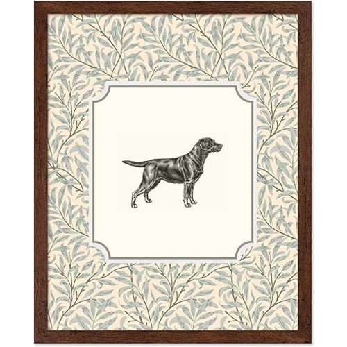 Poster Master Vintage Puppy Print - Retro Dog Poster - Pastel Art - Floral Animal Wall Design - Chic Boho Art - Aesthetic Kids Room, Playroom or Nursery Wall Decor - 8x10 Brown Framed
