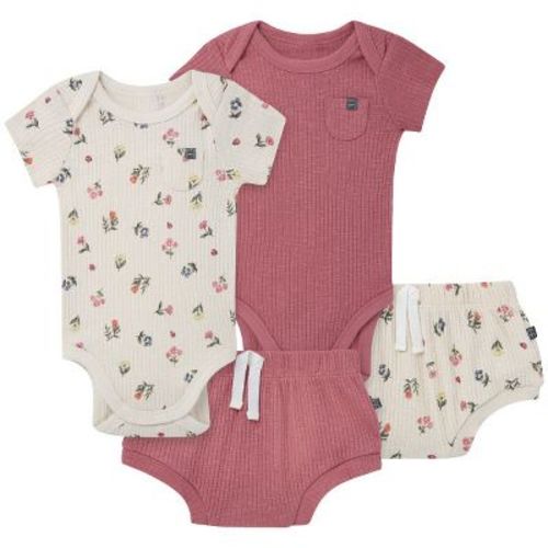 Modern Moments™ by Gerber Baby Girls' 4-Piece Bodysuit and Shorties Set, Beige Garden, 0-3 Months