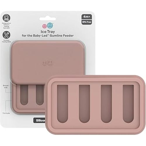 ezpz Ice Tray for the Baby-Led Gumline Feeder (Blush) - 4 Months+ - Silicone Ice Tray for Breast Milk, Formula, or Purees - Four Compartments - Infant Essentials