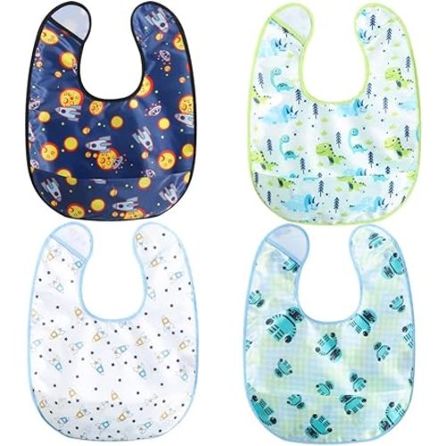 Baby bibs Waterproof Toddler bib - Feeding bib with Pocket for Infant Boy Girl Washable 6-36M