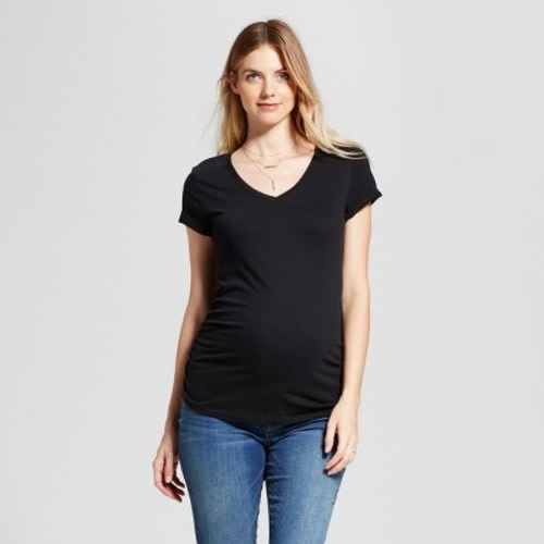 Shirred V-Neck Maternity T-Shirt - Isabel Maternity by Ingrid & Isabel™, Color: Black, Size: XS