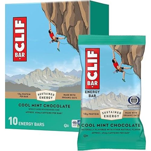 CLIF BAR - Energy Protein Bars - Cool Mint Chocolate with Caffeine - Made with Organic Oats - Energy Bars - Non-GMO - (10 Pack)