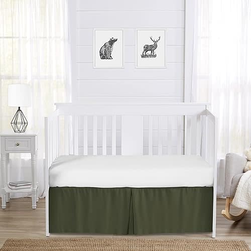 Sweet Jojo Designs Dark Green Boy Baby Crib Bed Skirt Nursery Dust Ruffle - Solid Color Hunter Forest Olive for Rustic Woodland Camo Deer Collection