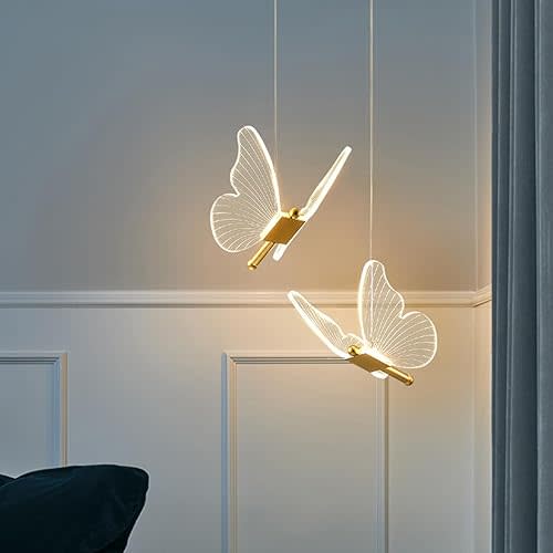 Butterfly Pendant Light 2-Light Modern Pendant Light Fixture Acrylic Shade Butterfly Chandelier Dimmable Led Ceiling Hanging Light for Bedroom Kitchen Island Living Room Dining