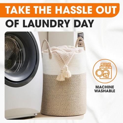Cheer Collection Large Woven Cotton Laundry Hamper with Handles Stylish Storage Basket for Clothes Toys and Blankets