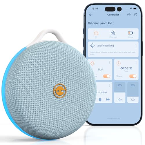 Gianna Portable White Noise Machine with Custom Voice Recording & App Control, Rechargeable Baby Sound Machine, Night Light, Timer, 12-Hour Battery for Sleep, Travel & Nursery