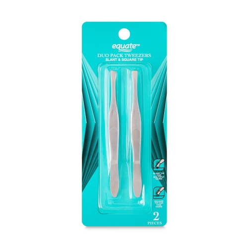 Equate Duo Pack Tweezers, Slanted and Squared Tips, Precision Shaping, Stainless Steel, 2 Count