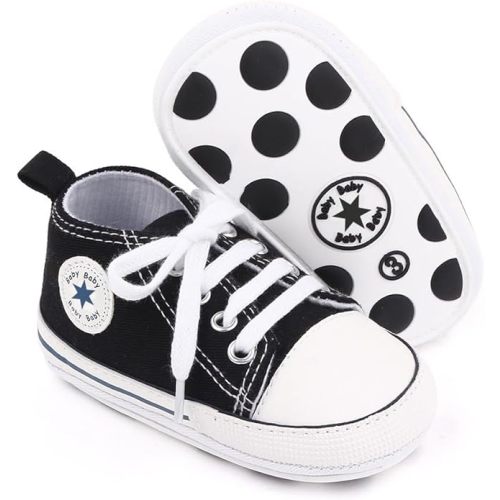 Unisex Baby Boys Girls Shoes, Newborn Infant Non-Slip Canvas Denim High Top Sneakers, Toddler First Walkers Shoes