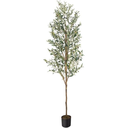Artificial Fake Olive Tree 7FT Tall 1Pack Faux Silk Olive Tree for Home Living Room Office Decor Faux Artificial Plants Indoor Fake Potted Plants with Fruit & Free Moss