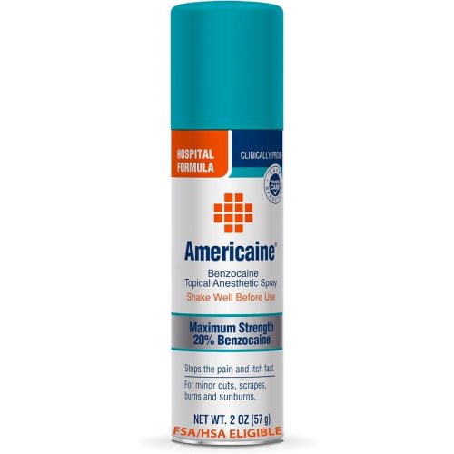 Americaine Hospital Formula Maximum Strength Benzocaine Topical Anesthetic Spray for Minor Cuts, Scraps, Burns & Sunburn, 2 Oz