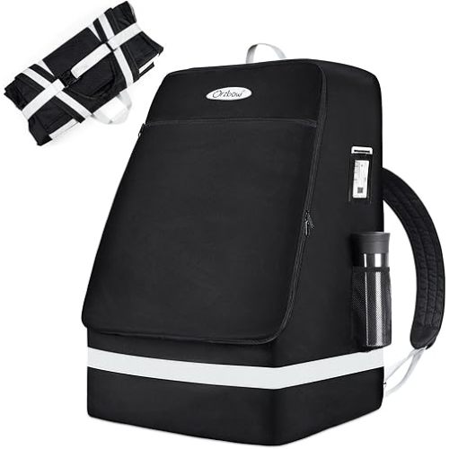 Orzbow Padded Car Seat Travel Bag for Airplane, Carseat Backpack Bags with Reflective Stripes, Infant Seat Travel Bag with Shoulder & Waist Strap, Car Seats Carrier for Airport Gate Check, Black