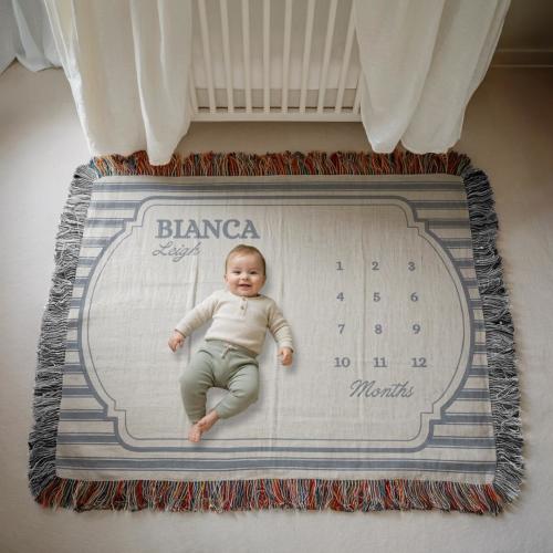 Striped Baby Milestone Blanket, Custom Woven Growth Chart, Monogram Baby Girl or Boy Blanket, Monthly Milestone, Baby Name, Baby Shower Gift