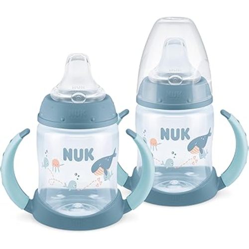 NUK First Choice Learner Cup 2.0, 5 oz. Sippy Cup with Handles, Spill Proof, Leak Proof Soft Straw Cup, 2-pack