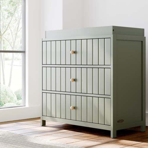 Graco Teddi 3 Drawer Dresser with Infant Changing Topper, Olive
