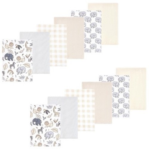 Luvable Friends Hudson Baby Flannel Burp Cloths 12pk, Gray Neutral Safari