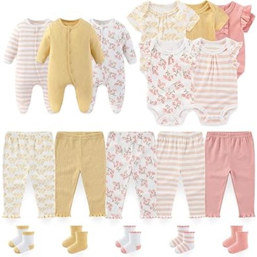 Baby Boy Girl Clothes Cotton Unisex Newborn Layette Gift Set and Accessories 18 Pack Baby Outfit 0-12Months