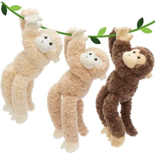 MorisMos 3Pcs Hanging Monkey Stuffed Animal Plush Toys, 16" Stuffed Monkey with Long Hands – Wearable & Huggable, Soft Cuddly Monkey Plushies for Home Decor, Christmas Birthday Gift for Kids Adults
