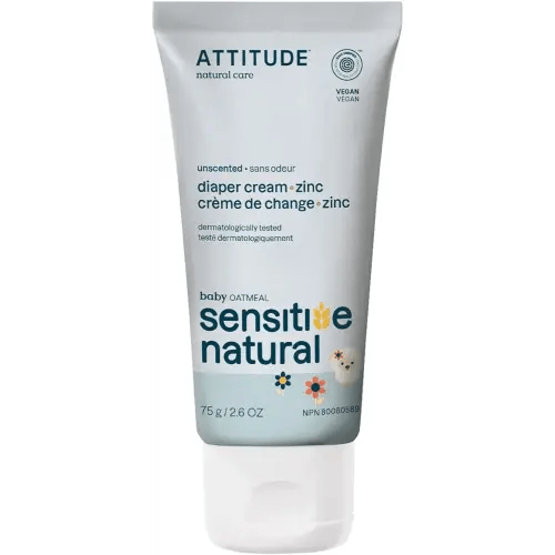 ATTITUDE Diaper Cream with Zinc & Oatmeal for Baby with Sensitive Skin, Plant and Mineral Based, Dermatologically Tested, Vegan, Unscented, 2.6 Oz