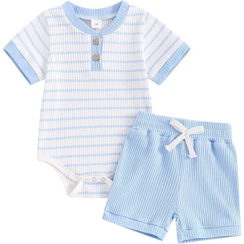 Newborn Baby Boy Girl Clothes 3 6 9 12 18 Months Ribbed Knit Short Sleeve Romper Shorts Set Infant Summer Outfits