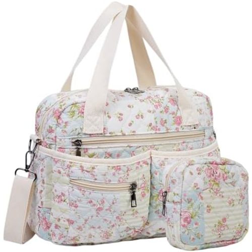 2-Piece Quilted Floral Cotton Tote Bags for Women – Crossbody & Shoulder Handbags for Travel & Work