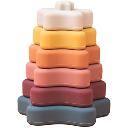 Promise Babe Silicone Stacking Rings Toy with Star Shape Soft Stacker Blocks Baby Toddler Toys,Development Sensory - Star-retro