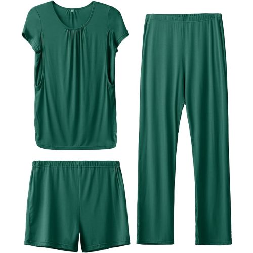 SUNNYBUY Womens Maternity Nursing Pajamas Set, Short Sleeve Breastfeeding Shirts，Pregnancy Shorts & Pants 3 Piece Nursing PJS