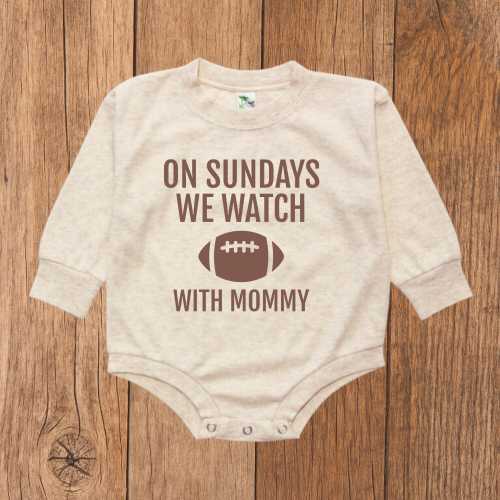 On Sundays We Watch Football with Mommy Baby Bubble Romper, Kids Football Outfit,Baby Football Shirt,Cute Baby Outfit