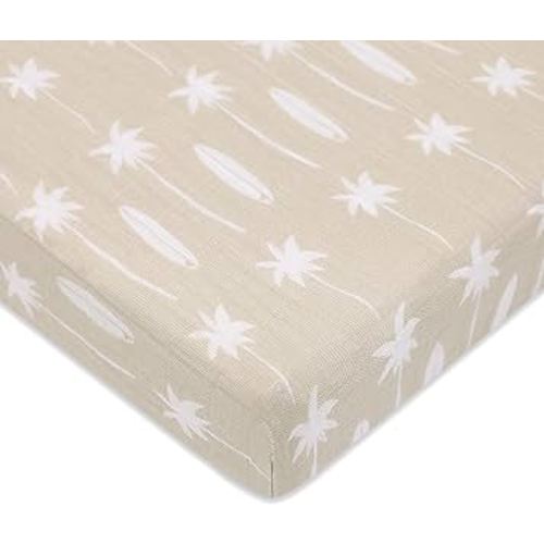 Babyletto 100% Organic Cotton Mini Crib Sheet, GOTS-Certified, Fitted 360°, Ultra-Soft and Breathable Muslin - Beach Bum