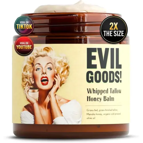 Whipped Beef Tallow and Manuka Honey Balm, 4oz, Unscented, Grass Fed Grass Finished Organic Face Cream, Moisturizer, Body Lotion, Skin Care and Lip Balm