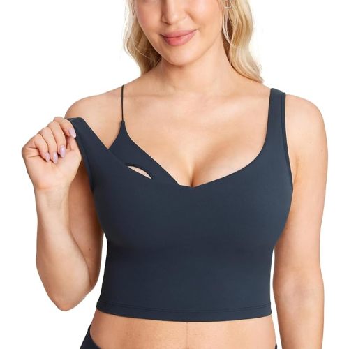 MOMANDA Women's Nursing Bras Longline Sports Breastfeeding V Neck Sleeveless Crop Tank Top with Built in Bra