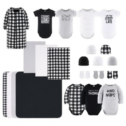 The Peanutshell Cotton Unisex Layette Set - Black & White Check, 23-Pieces, 0-3 Months