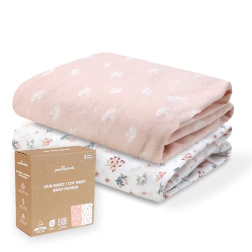 Organic Cotton Baby Crib Sheets Girl - 2pk Toddler Bed Sheets, Pink Floral | 100% Organic Cotton Jersey, Fits Crib 52” x 28” & Toddler Bed, Elastic Edge, Oeko-Tex, Gift-Ready, Pink Bouquet/Field Floral