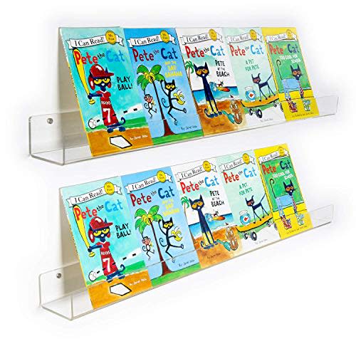NIUBEE 36-Inch Acrylic Floating Bookshelves for Kids, 2-Pack, Extra-Large Wall Shelves for Expanding Book Collections and Family Spaces