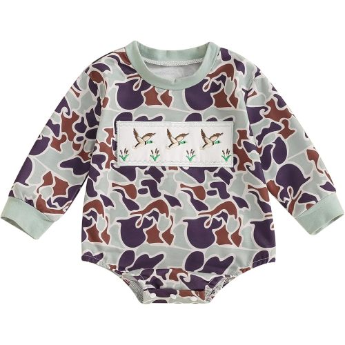 VISGOGO Newborn Infant Baby Boy Girls Oversized Romper Little Dude Sweater Onesie Coming Home Outfit Neutral Clothes (Camo-Duck, 0-3 Months)