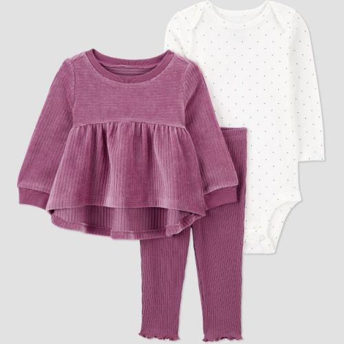 Carter's Just One You® Baby Girls' 3pc Peplum Sweatshirt with Long Sleeve Bodysuit and Leggings Set - Mauve