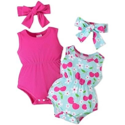 Doresbebe Baby Girl Clothes Newborn Bodysuit Infant Romper Summer Outfits Cute Sleeveless 2-pack 4Pcs Set