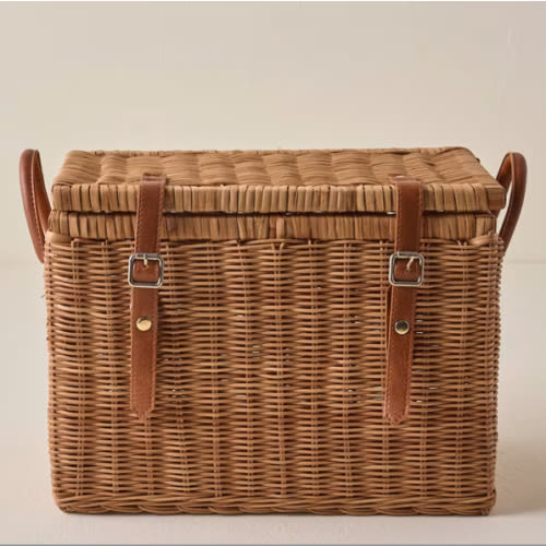 Reid Woven Storage Trunk with Leather Handles