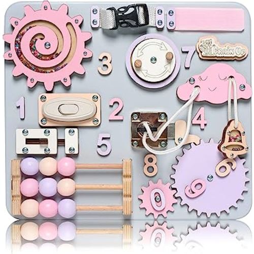 Busy Board for Toddlers, Sensory Game, Montessori Board for Kids, Activity Toy for Toddlers, Develop Fine Motor Skills, Educational Learning Toy, Learning Wooden Travel Toy, Doors and Locks