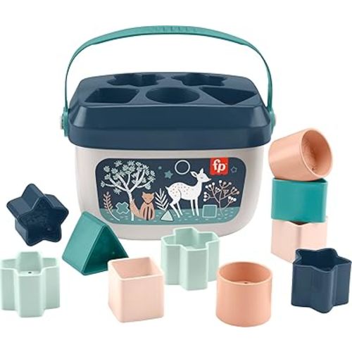 Fisher-Price Stacking Toy Baby’s First Blocks Set of 10 Shapes for Sorting Play for Infants Ages 6+ Months, Navy Fawn (Amazon Exclusive), Pack of 2