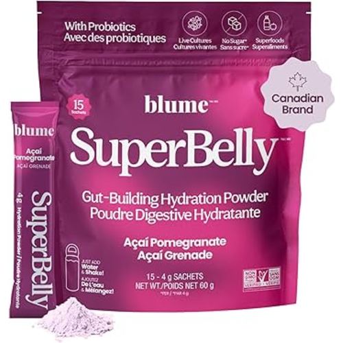 Blume SuperBelly Packets, Sugar-Free, Apple Cider Vinegar - Açai Pomegranate, 15 Sticks - Canadian Brand