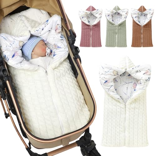 Yanmucy Baby Swaddle Blanket Multifunction Wrap Knitted Sleeping Bag Newborn Baby Receiving Blankets Stroller Wrap for 0-12 Months (Beige)