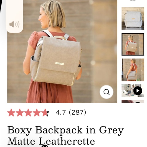 Boxy Backpack in Grey Matte Leatherette