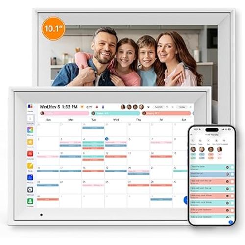 Digital Calendar 10.1'' Electronic Calendar for Family Schedules, WiFi Smart Calendar Built-in 32GB Memory, 1280 * 800 IPS HD Touchscreen Interactive Family Planner & Meal Planner-White