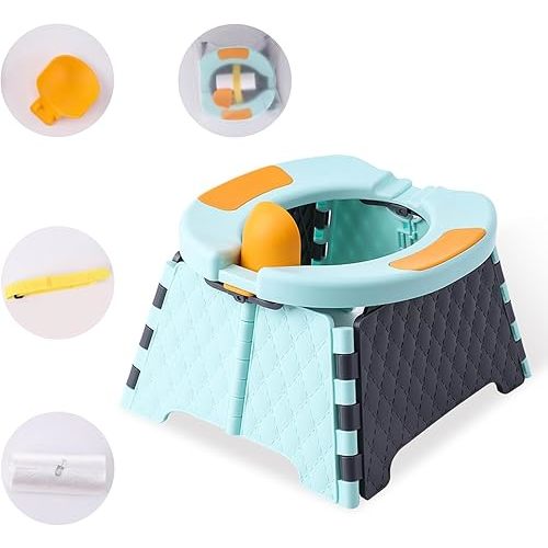 Travel Potty for Toddlers, Portable Potty Chair with Bag & 30 Pouches - Kids Toilet for Car, Camping, Indoor Outdoor - Splash-Proof Design, Easy Clean Training Seat (Blue)