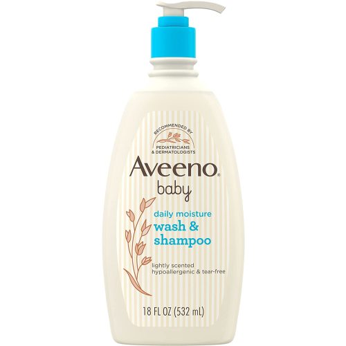 Aveeno Baby Daily Moisture Gentle Body Wash & Shampoo with Oat Extract, 2-in-1 Baby Bath Wash & Hair Shampoo, Tear- & Paraben-Free for Hair & Sensitive Skin, Lightly Scented, 18 fl. oz