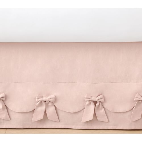 European Linen Bow Crib Skirt: Blush