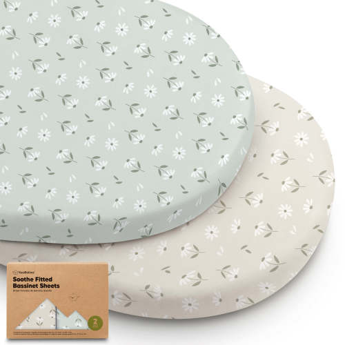 2-Pack Soothe Fitted Bassinet Sheets - Daisies / Universal Fit 33x17