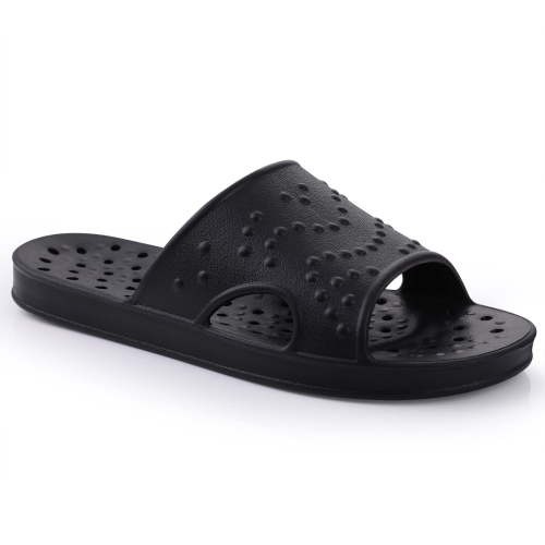 Comwarm Shower Shoes for Women Men, Quick Drying Lightweight Non Slip Pool Slides Slippers with Drain Holes, Black